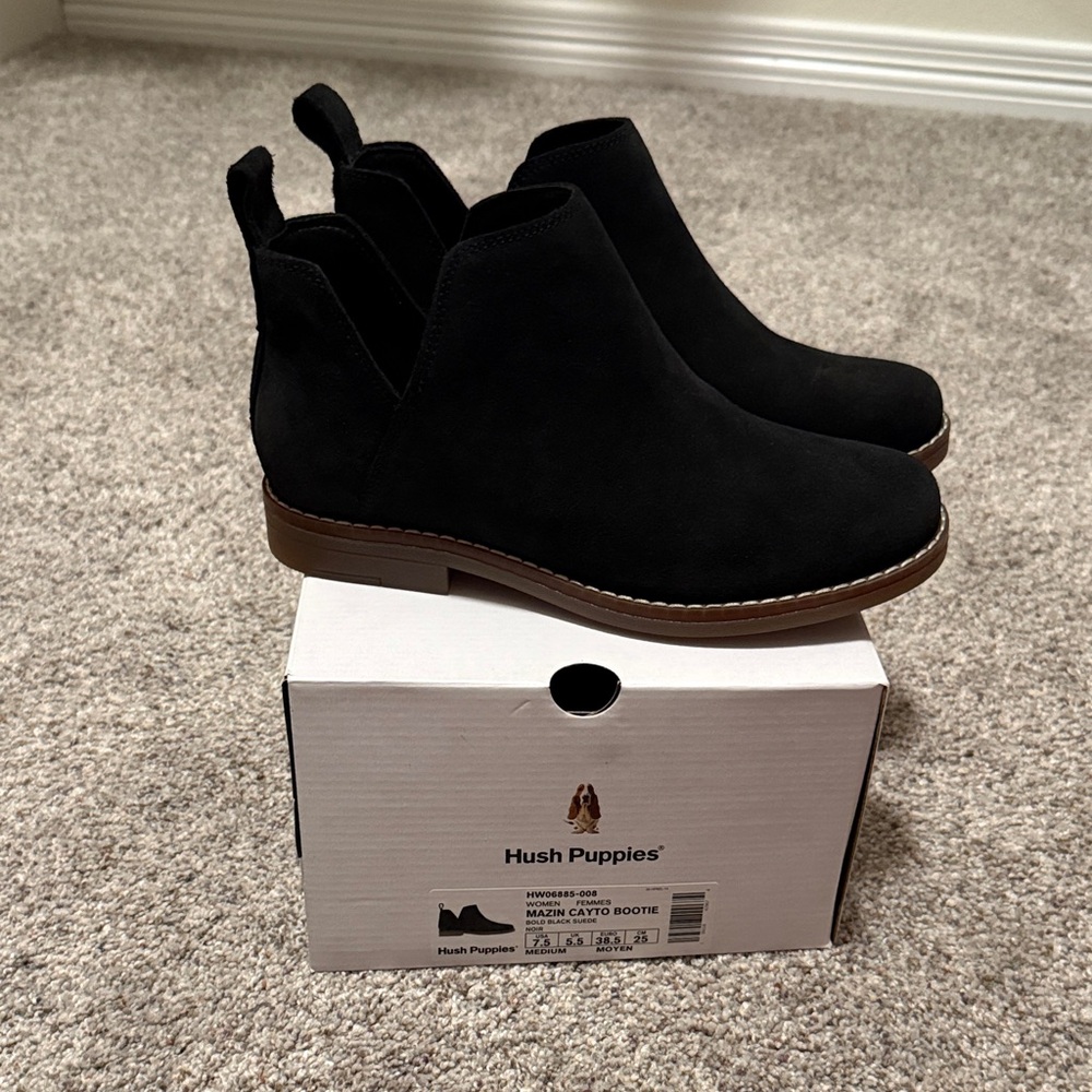 Hush Puppies Mazin Cayto Bootie Black Suede 7.5M NEW